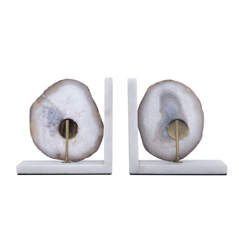 Serre-livres décoratifs en agate, Blanc / Gris