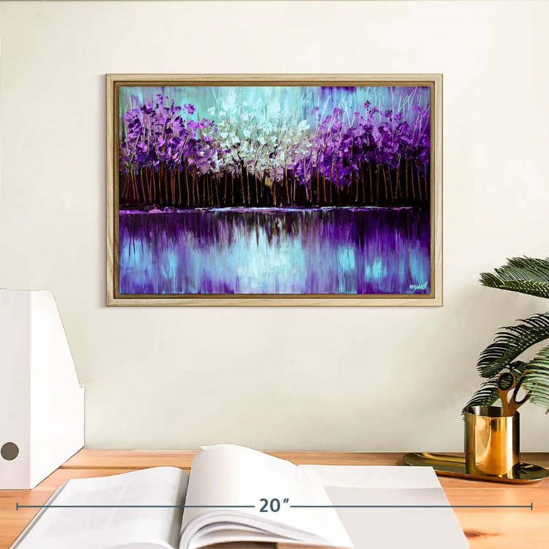 Réflexion mauve I, Cadre flottant en bois naturel, 13 po x 9 po