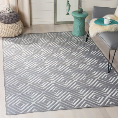 Tapis gris tissé à la main Shryock