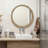 Round Decorative Wall Mirror, 35.43" Distressed Wood Beaded Frame Mirror for Entryway, Living Room, Bathroom, Farmhouse Style Accent Mirror
