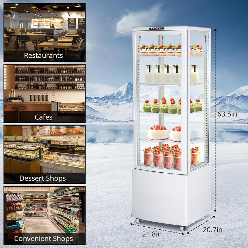 Commercial Refrigerator Display, 215L/7.6 Cu. Ft Display Refrigerator Pastry, Countertop/Floor Refrigerator, Double-Layered Glass Display Refrigerator with Wheels, Led Lights, Auto Defrost