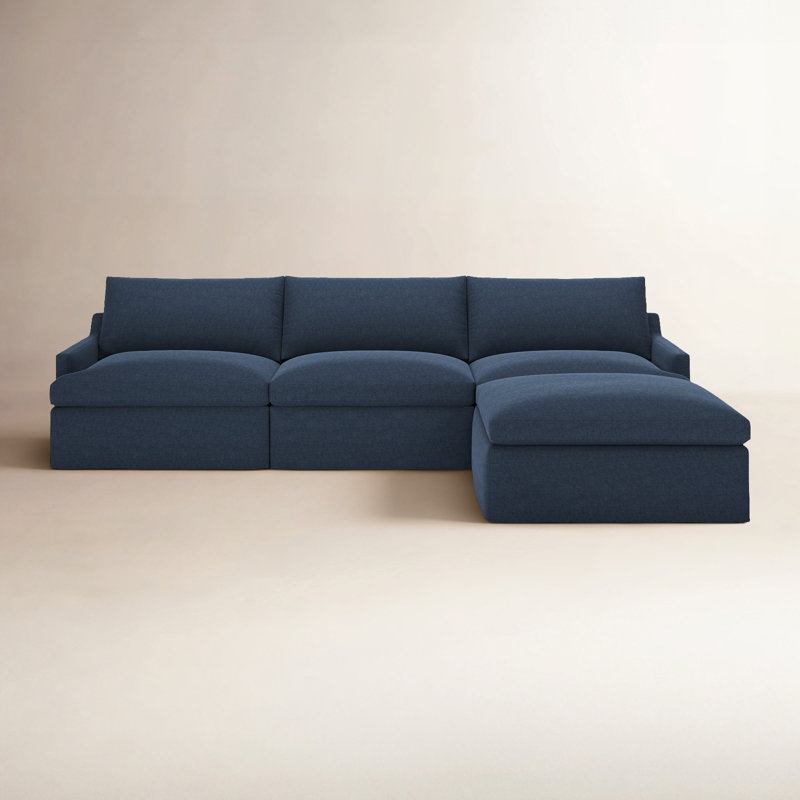 Wrenley 4-Piece Slipcovered Modular Sectional, Drusky Navy Sustain® Basketweave
