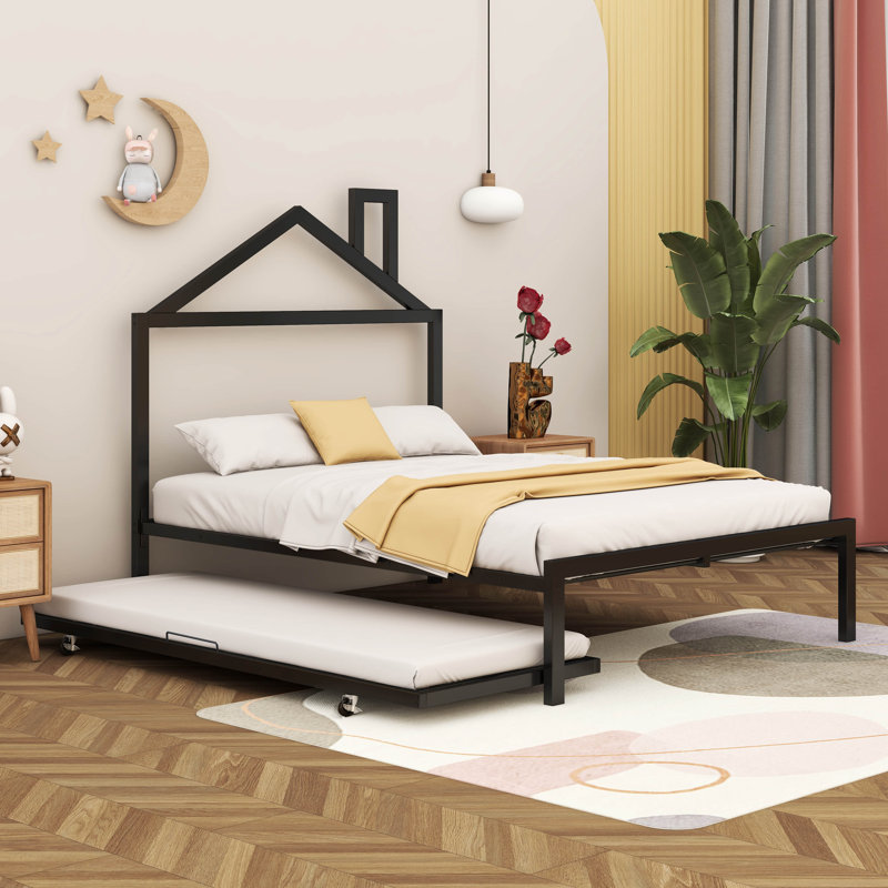Lit plateforme en métal avec lit gigogne Ardys, Simple, Black