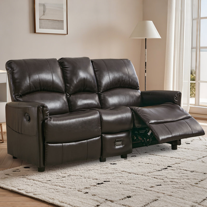 61" Wide PU Leather Upholstered Manual Reclining Loveseat Sofa With USB Charging Port, Brown