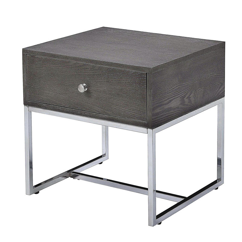 Table d'appoint avec rangement en chêne gris et chrome