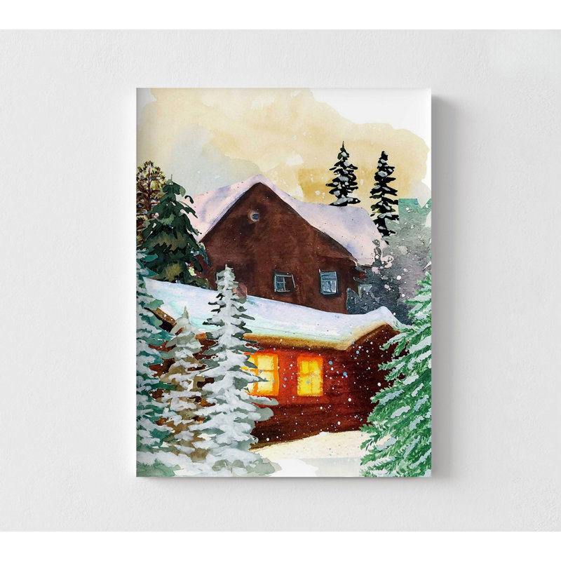 «Snowy Scenary Rustic Christmas Forest», reproduction d'art de chalet de ski, idée de cadeau de Noël chalet d'hiver, décor de station de ski de Noël