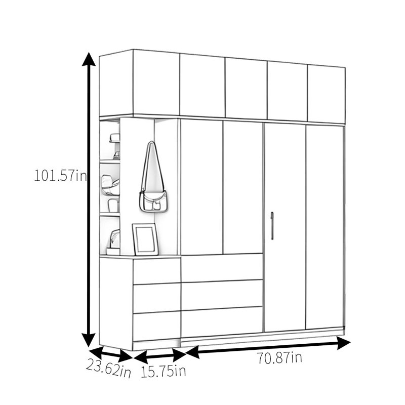 Garde-robe simple foncé classique, H 101,57 po x l 86,61 po x P 23,62 po