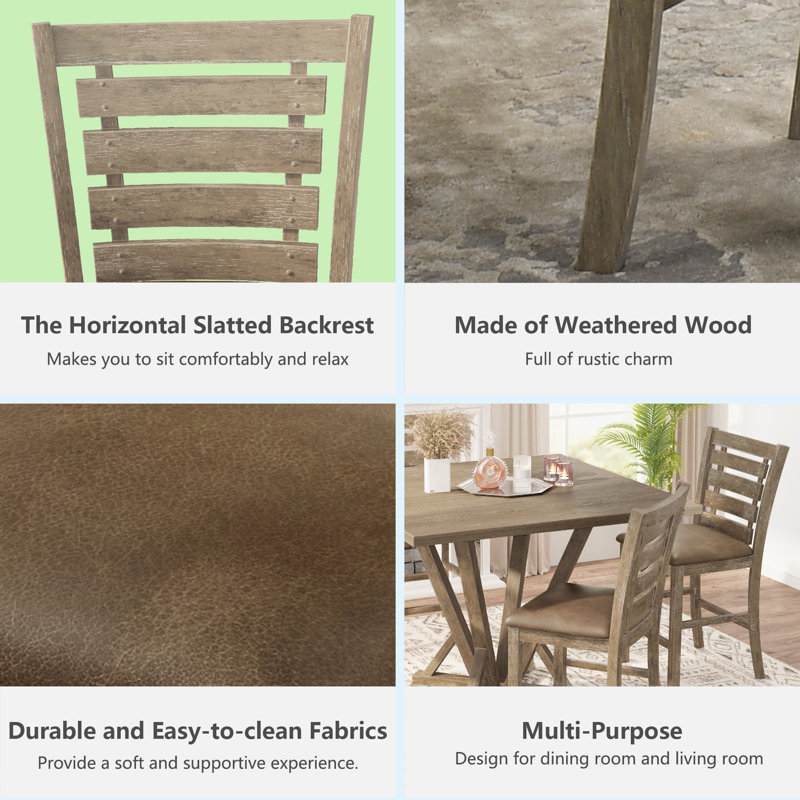 Counter Height Modern Distressed Solid Wood Dining Chairs (Set of 6)