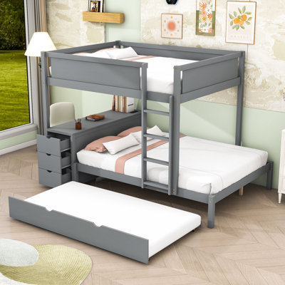 Kaleis Bunk Bed With Storage Drawers, Outlets, USB Ports And Safety Guardrails by Harriet Bee