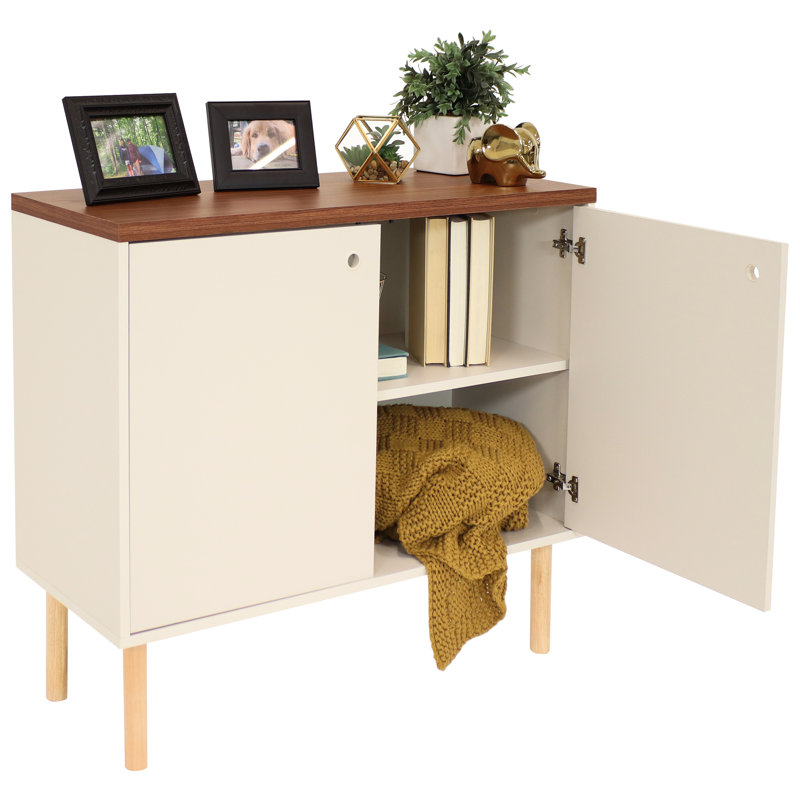 Ashaun Mid-Century 2-Door Accent Cabinet with Shelves - Latte, Latte