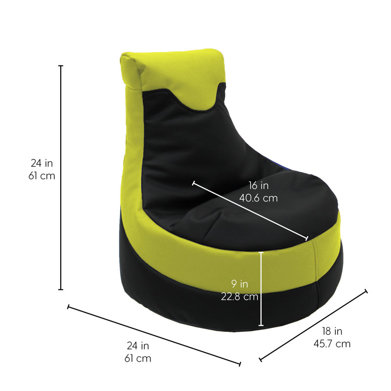 SoftScape Little Gamer Kids Bean Bag, Black/Lime Faux Leather