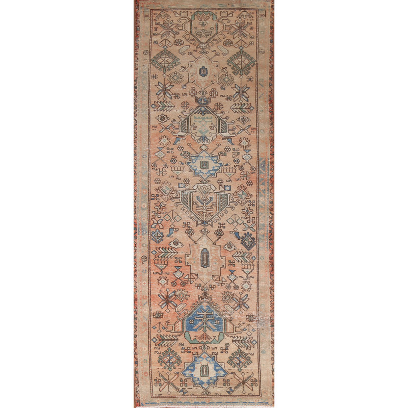 Tapis de couloir unique en laine noué à la main de style années 1960 3 pi 3 po x 11 pi 4 po Ishneet
