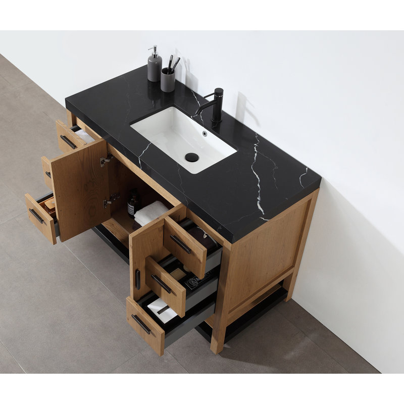 Winchester 48” W Single Vanity, Pecan Oak, Black