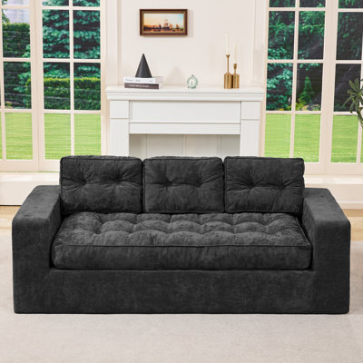 Canapé 3 places en chenille de style nuage compressé, canapé surdimensionné sans boutons et capitonné, canapé confortable 2 en 1 pour le salon, la chambre et le bureau, gris