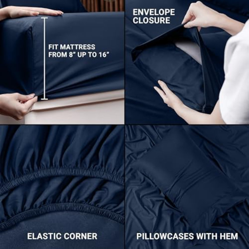 Twin XL Sheet Set – 3 Piece Bed Sheets For Twin XL Size Bed, Soft And Breathable Microfiber, Includes 1 Fitted Sheet, 1 Flat Sheet And 1 Pillowcase (Navy Blue)