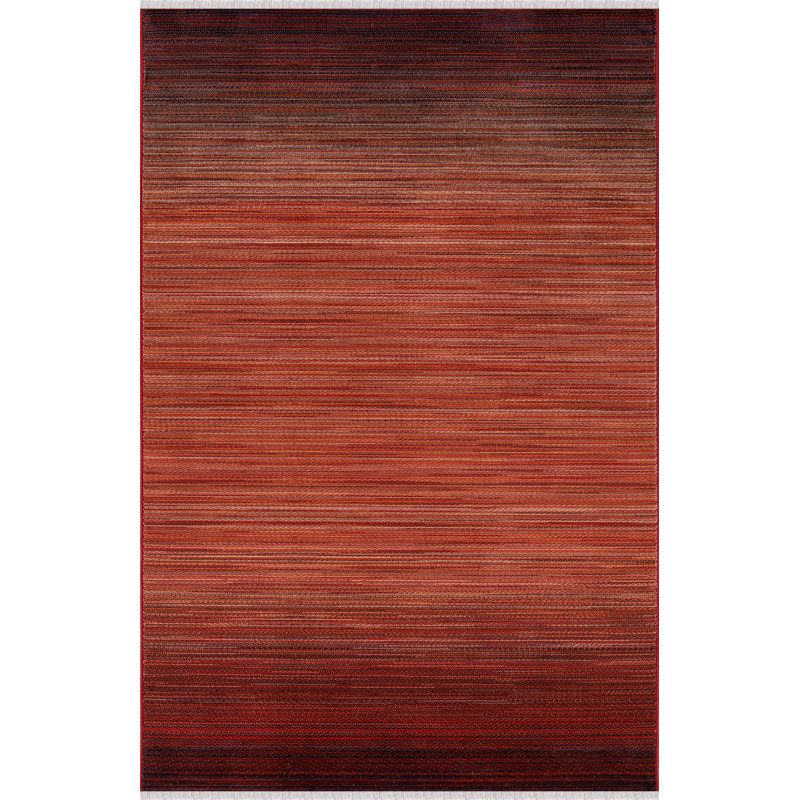Tapis rouge / noir Carlitha, Rectangle 7 pi 7 po x 10 pi