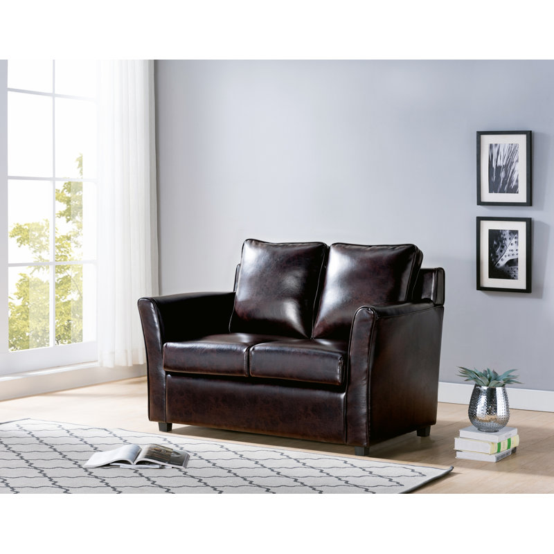 Flossmoor 52.25'' Faux Leather Loveseat, Brown Faux Leather