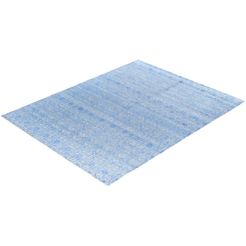Blue Hand-Knotted Wool and Silk Medallion Rug, 8' x 10'
