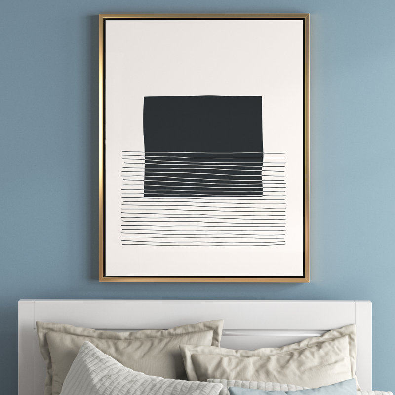 Kiro Minimal Geometric Lines and Squares VIII - Floater Frame Print on Canvas, Gold Framed Canvas, 46'' H x 36'' W x 1.5'' D