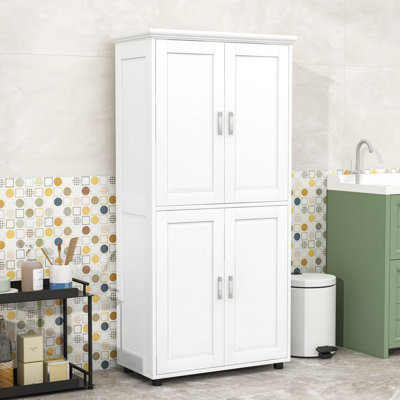 Tall Wooden Bathroom Storage Cabinet with Adjustable Shelves, Anti-Tipping Device and Ample Storage