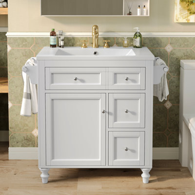 Meuble-lavabo de 30 po avec lavabo supérieur, meuble-lavabo avec 2 tiroirs et tiroir escamotable, meuble-lavabo simple