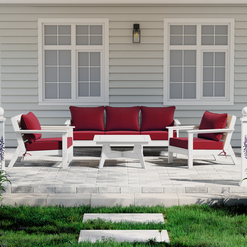 6-Piece Deep Seating Set, Red, White