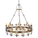 Venetian 8 - Light Candle Style Wagon Wheel Chandelier with Wrought Iron Accents