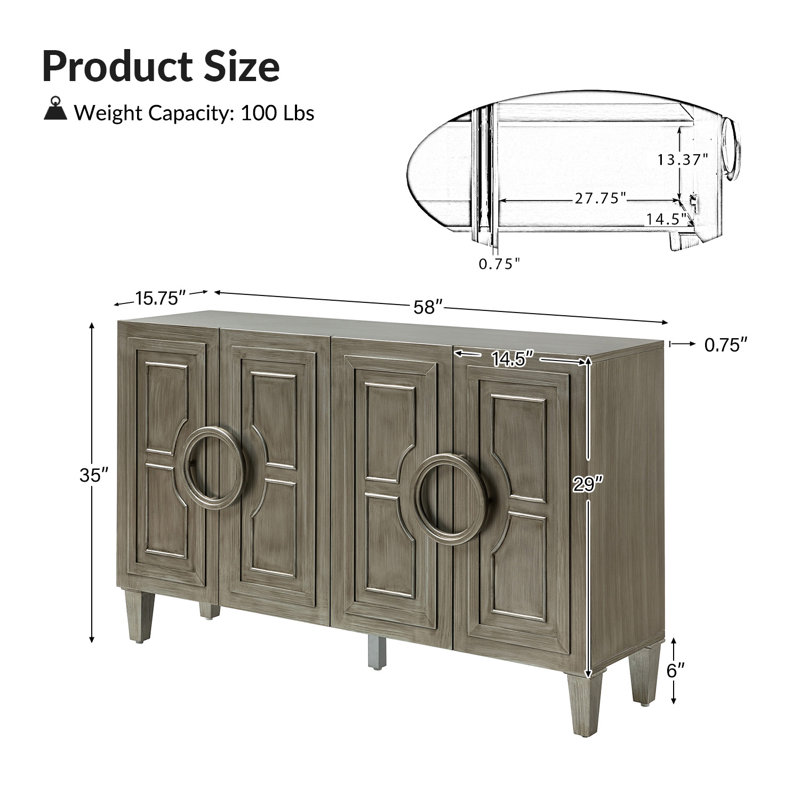 Buffet de rangement de 58 po de large Dietrich