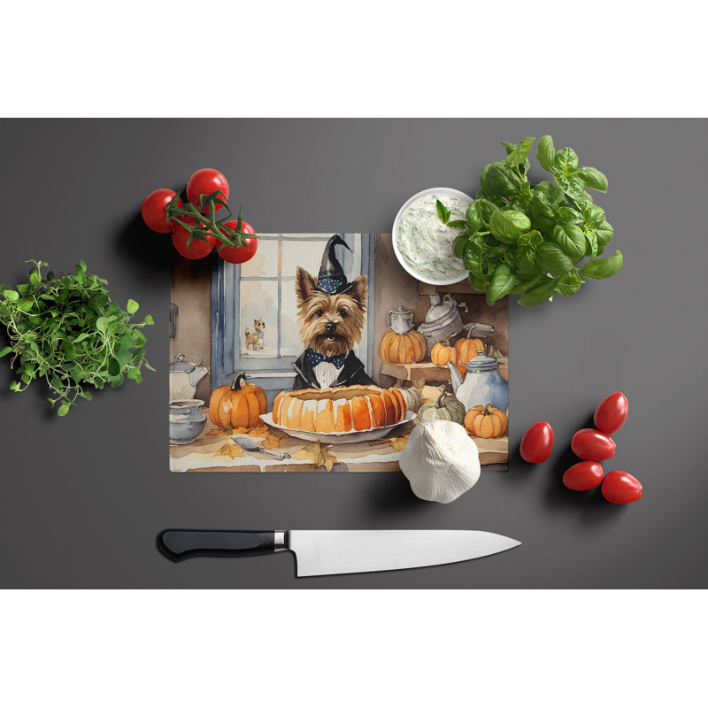 Cairn Terrier Fall Kitchen Pumpkins Glass Cutting Board Large