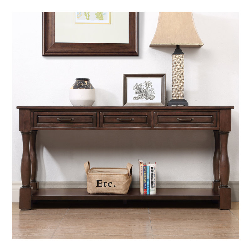 Console en bois de 63 pouces de long avec 3 tiroirs et 1 tablette inférieure pour le couloir d'entrée, Espresso