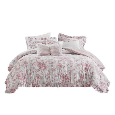 5 Pieces Full/Queen Comforter Set with Decorative Pillows,Pink