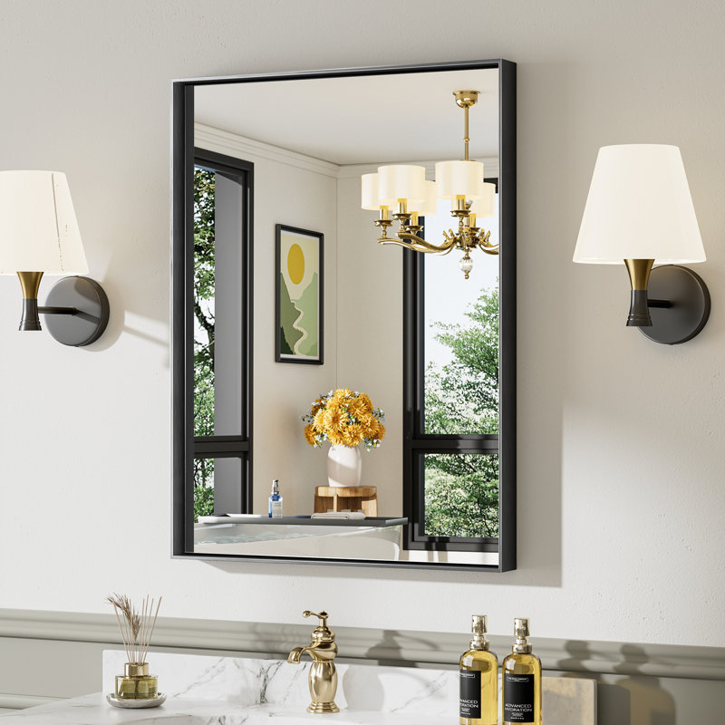 Modern & Contemporary Matte Black Aluminum Alloy Framed Rectangular/Square Bathroom Vanity Mirrors with HD Tempered Glass