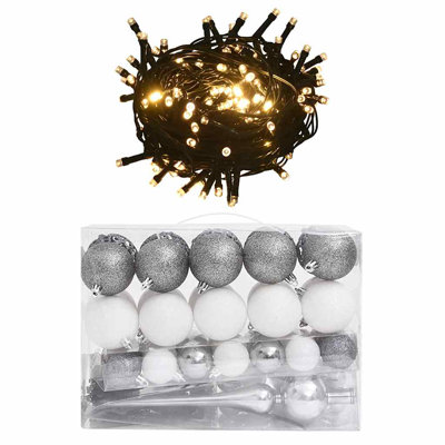 Christmas Ball Ornament Set Set of 61 Shiny White Plastic Various Sizes