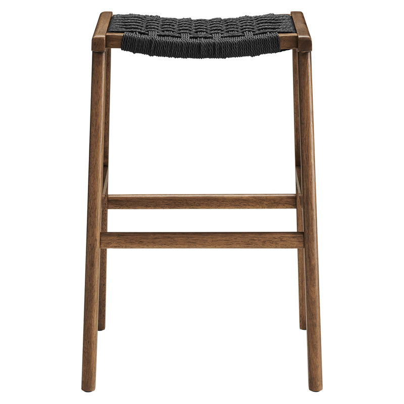 Modway Saoirse Counter/Bar Stools, Bar Stool (29.5” Seat Height), Black Rope /Walnut Frame