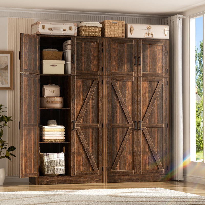63'' W Storage Cabinet with Door and Adjustable Shelves, Brown