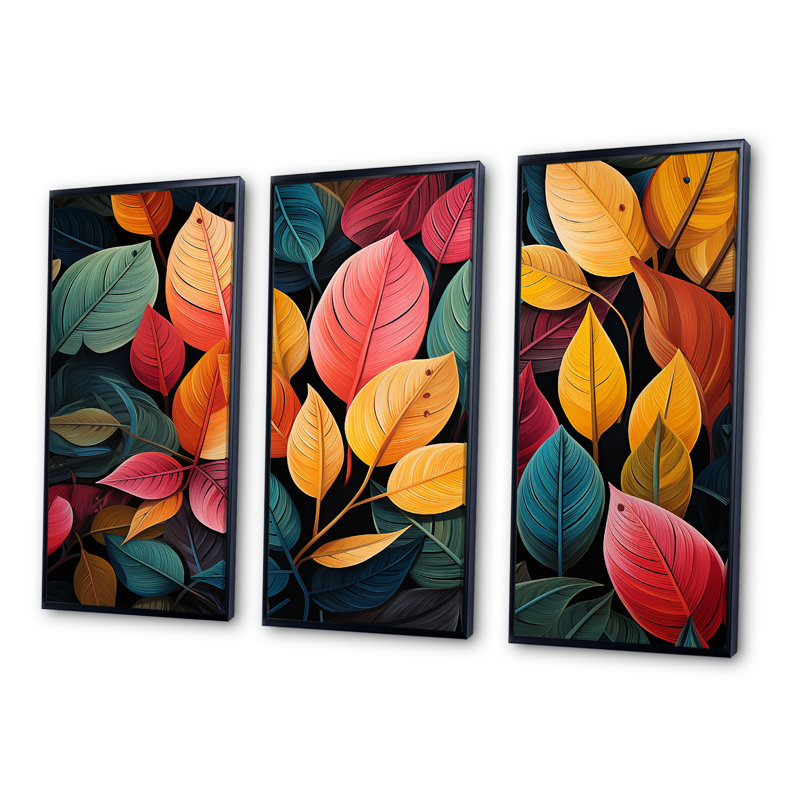 «Abstract Leaves Wilderness Collage», ensemble d'art mural feuilles, Cadre flottant noir, H 40 po x l 60 po x P 1 po