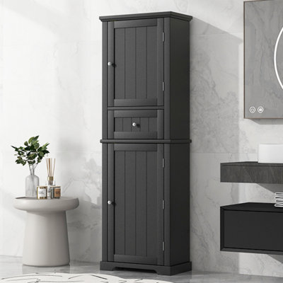 Tall Bathroom Storage Cabinet, Freestanding Storage Cabinet With Drawer And Adjustable Shelf, MDF Board With Painted Finish, Bathroom Storage