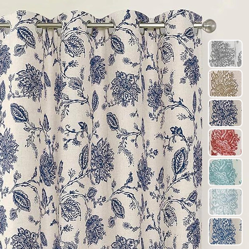 Paire de rideaux occultant et isolants avec œillets Zawacki, Bleu marine / beige, L 52 po x L 84 po