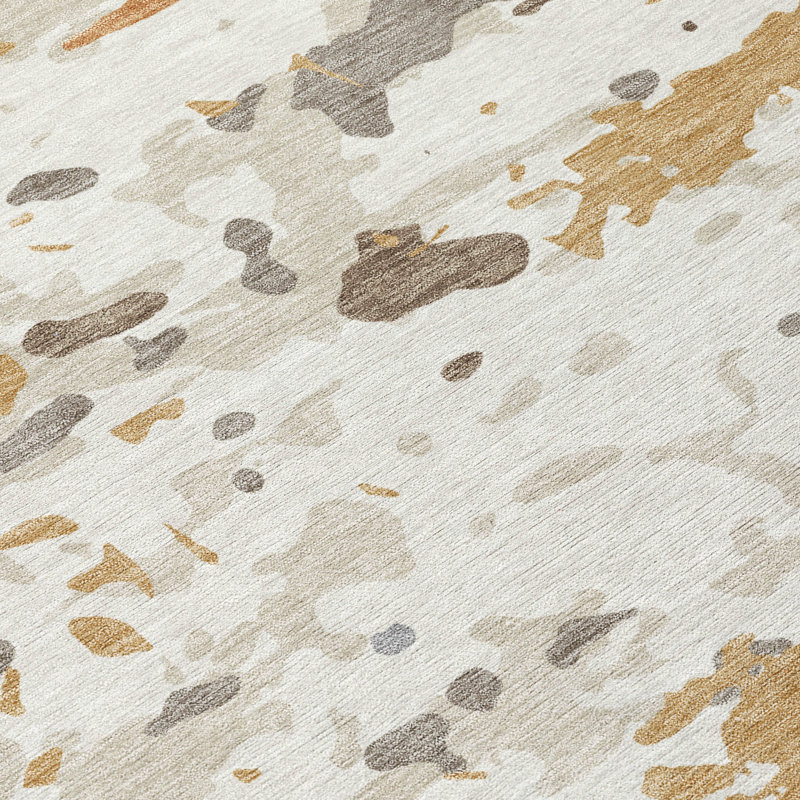 Machine Washable Indoor/Outdoor Chantille ACN2595 Abstract Rug, 3' x 5', Ivory