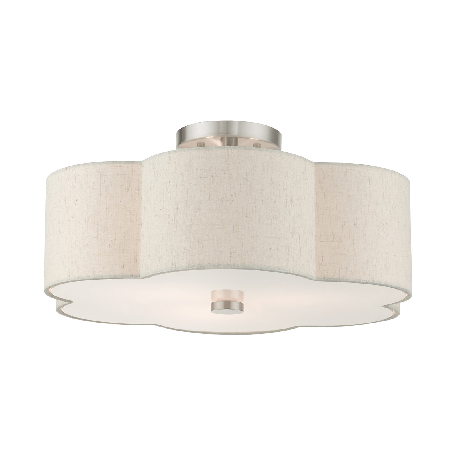 Copper 3 Light Linen Blend Semi Flush Mount, Brushed Nickel, 8.5" H x 18" W x 18" D