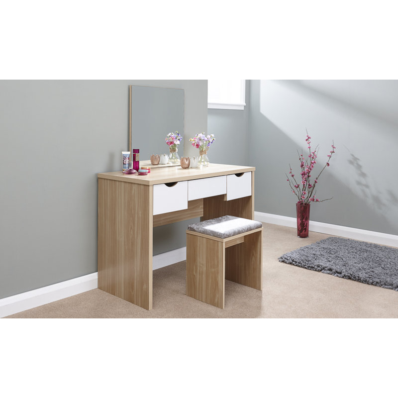 Derun Dressing Table with Mirror, Oak / White