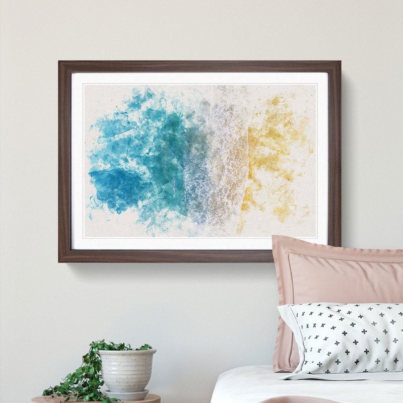 Palm Coast Beach in Florida - Picture Frame Painting Print, 24cm H x 33cm W x 2cm D, Walnut Framed