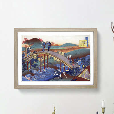 Over the Bridge by Katsushika Hokusai - Framed Print