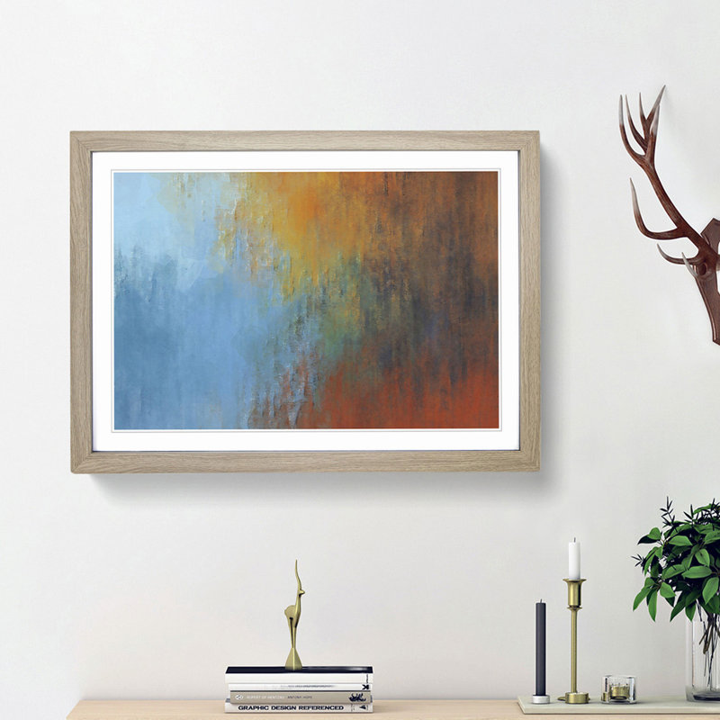 For a Sunrise in Abstract - Picture Frame Graphic Art Print, 48cm H x 65cm W x 2cm D, Oak Framed