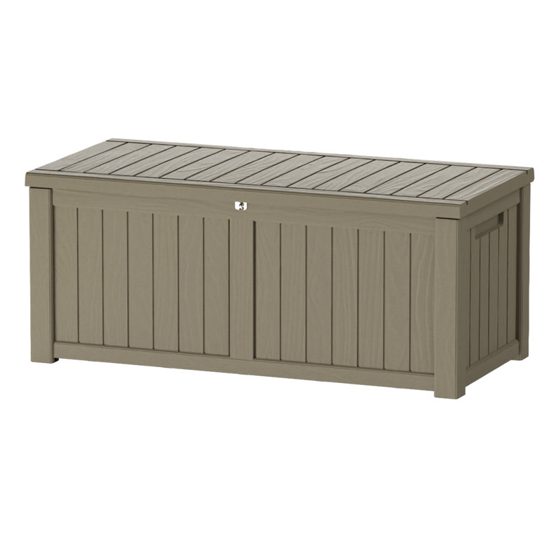 Light Brown Lockable Plastic Wicker Deck Box 120 Gallons