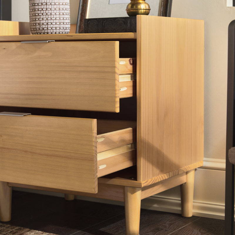 Hanhalyn 2-Drawer Solid Wood Nightstand, Natural Pine