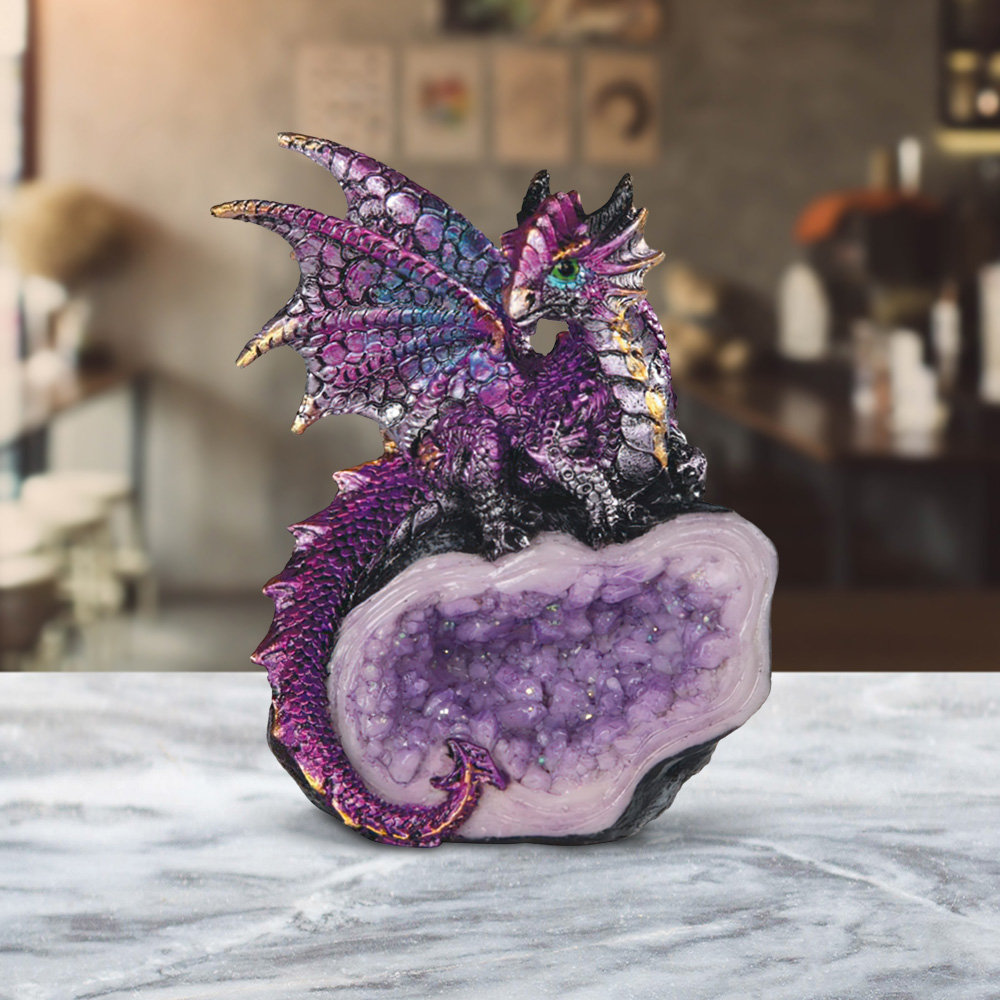 Trinx 4"H Purple Dragon Guarding Faux Crystal Cave Figurine Unique ...