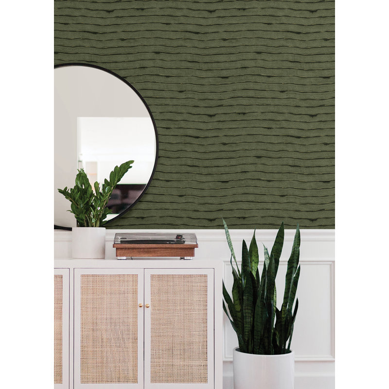Horizontal Wavy Lines Wallpaper, Green