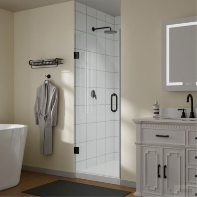 28" W x 72" H Frameless Shower Door - 3/8" (10mm) Tempered Glass, Hinged Single Swing, Reversible Installation, Matte Black Finish