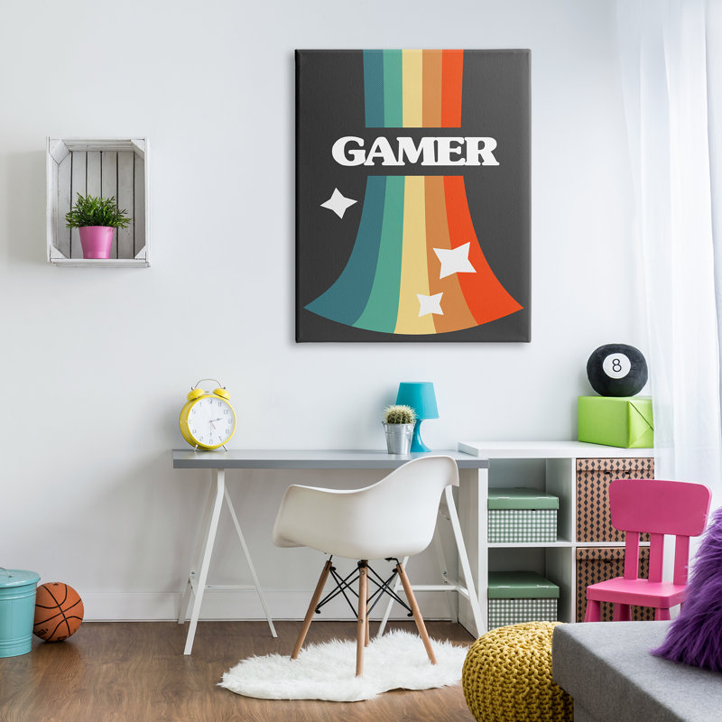 Vidéo de jeu vidéo rétro arc-en-ciel, H 48 po x l 36 po, Plaque de bois